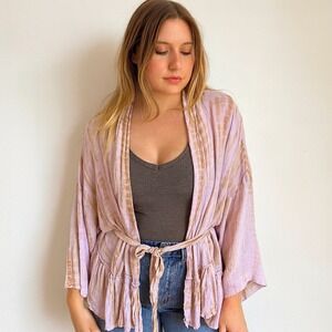 Free People ‎ FP One Sasha Kimono Top Womens XS/S Tie Dye Ruffle Hem Lightweight